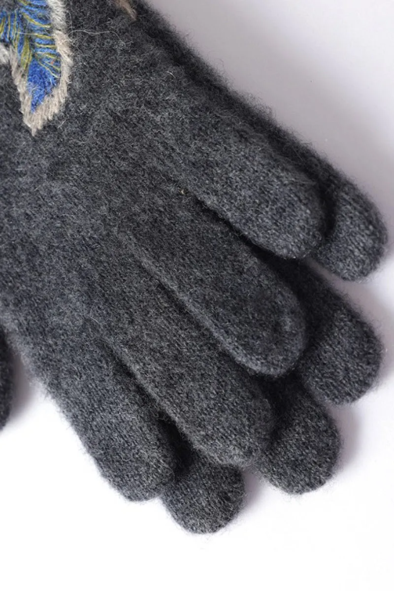 100 Cashmere Embroidered Floral Gloves