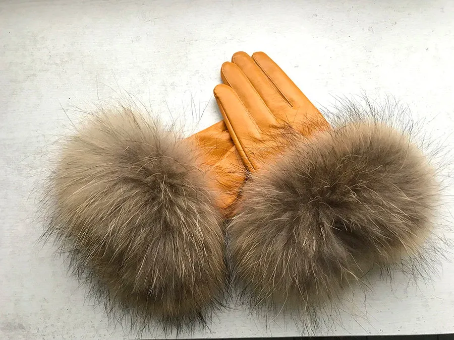 Genuine Leather Fur Gloves